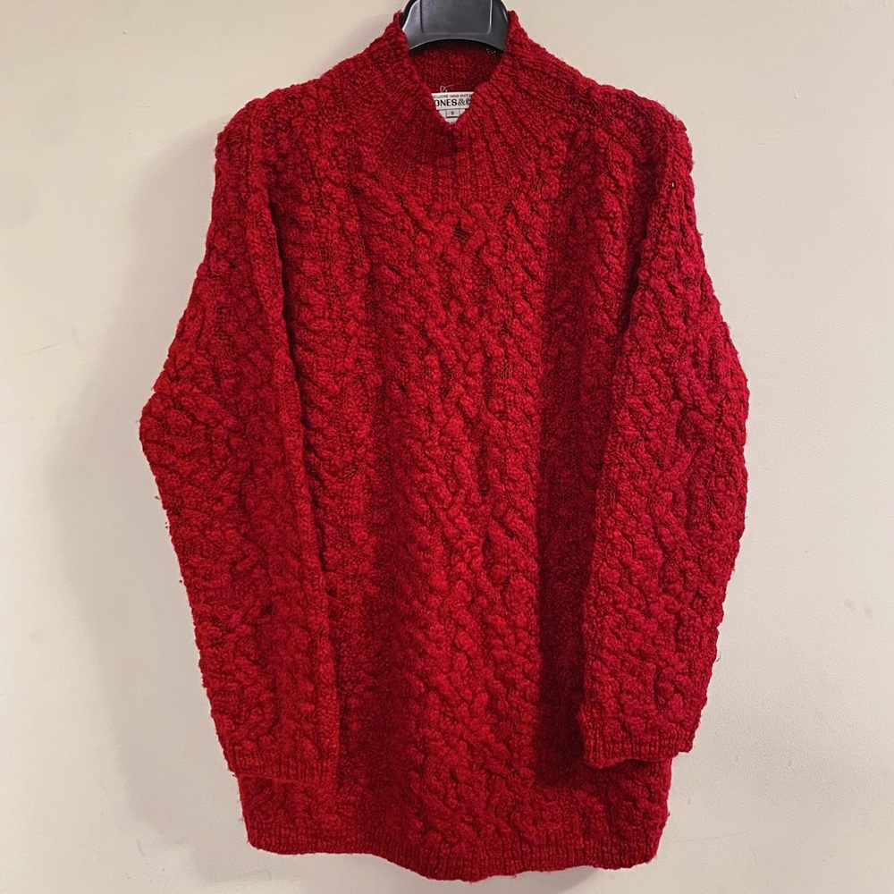 Jones & Co Red Hand Knit Wool Blend Oversized Turtleneck Sweater Dress S M L